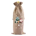 Festlicher Weihnachts-Weinbeutel aus Jute mit Kordelzug und süßem Weihnachtsmann - Natur Weihnachten Stil 3