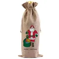 Weihnachtliche Weinflaschentasche aus Leinen mit Weihnachtsmann-Motiv und Zugband - Green Bag Santa Style