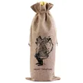 Rustikaler Weihnachts-Weinbeutel aus Jute mit Vintage-Weihnachtsmann-Druck und Kordelzug - Side B&W Santa Style