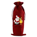 Festlicher roter Weinbeutel aus Leinenimitat mit Kordelzug und Weihnachtsmann-Motiv - Reindeer Santa (Wine Red) Style
