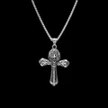 Intricate gothic skull and cross pendant necklace with vintage silver engraving details. - Ghost Head Cross Style (X215) / 1 Piece
