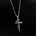 Close-up of vintage silver rose and nail cross pendant necklace in gothic style - Sharp Rose Cross Style (X45) / 1 Piece