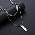 Silberne doppellagige Feder-Anhänger-Halskette mit modernem Industrie-Design für Damen und Herren - L825-A (Federhalskette)