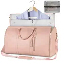 Pink faux leather garment travel bag for women with hanging storage - Pink