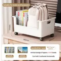Large camellia white storage bin with wheels for books and schoolbags - Under-desk Book Storage Box - White Large with Wheels