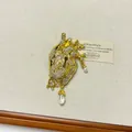 Elegant vintage gold anatomical heart brooch with crystals and dangling pearl charms - 69 Rhinestone Pave Anatomical Heart Style (With Artificial Pearl Pendant) (XZ0152A) / Gold