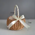 Small rattan woven flower girl basket with white ribbon bow, 11cm diameter - White Ribbon Bow / Extra Small Diameter 11cm