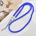 Blaue Kristallperlen-Handykette mit silbernem Karabinerverschluss und Deko-Perlen - Neckholder / Königsblauer Stil (K6168)