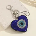Porte-clés cœur en strass bleu avec œil turc mauvais œil accessoire de sac à main - Oeil en Coeur