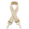 Premium adjustable 3.8cm wide chevron pattern woven bag strap in beige with gold clips - Beige Apricot