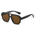 Classic black double-bridge aviator polarized sunglasses with large amber lenses - Regular / Black Frame Tea Lens