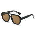 Premium black frame double beam aviator polarized sunglasses featuring tea-tinted lenses - Regular / Black Frame Light Tea Lens