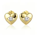 S925 sterling silver heart stud earrings with rectangular zircon in golden finish - 925 Silver / 1 Pair Pack / Gold Square Zirconia Heart (E4755)