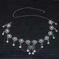 Bohemian silver metal waist chain belt with decorative butterfly and hanging coin tassels - Butterfly Pendant Waist Chain / Silver / 14.8