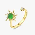 Elegant gold-plated rotating sunflower anxiety ring with a vibrant green gemstone accent - Gold (Green Stone) / Adjustable Open
