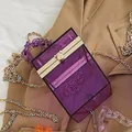 Stylish purple transparent acrylic box phone bag featuring elegant gold chain strap - Purple