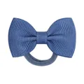 Blue grosgrain ribbon bow hair tie for girls, durable elastic ponytail holder band - Dark Blue Style(363)