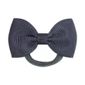 Elegant dark blue ribbed ribbon bow hair tie with delicate white stripes for girls - Navy White Striped Style(077)