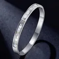 Premium silver-tone titanium steel bangle for women with exquisite mother-of-pearl inlay - Shell Bangle / Steel