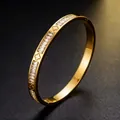 Elegant 18k gold plated stainless steel bangle with baguette crystals and clover motif - Gold Clover Zirconia Style (44乙-E-6)