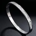 Silver stainless steel bangle bracelet with heart engraving and sparkling zirconia stones - Silver Heart Zirconia Style (44乙-E-7)