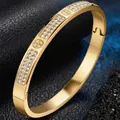 Elegante bracciale in acciaio inossidabile placcato oro 18k con doppia fila di strass - 32A-9 Stile Zirconia a Forma di Croce Oro