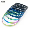 9pcs set of multi-colored titanium steel bracelets with smooth polished finish - Mixed Color 9 Rings / Width 5.5mm Inner Diameter 55mm