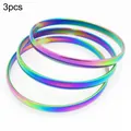 Set of 3 iridescent rainbow titanium steel bangles with smooth mirror finish for couples - Colored 3 Rings / Width 5.5mm Inner Diameter 55mm