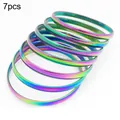 Set of seven minimalist rainbow titanium steel bangles with a smooth shiny metallic finish - Colored 7 Rings / Width 5.5mm Inner Diameter 55mm