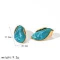 Vintage teal marbled resin earrings with gold-plated stainless steel base, 37.8mm - Teal Blue Oval Style (TE60295-BL)