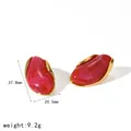Vintage red resin amber-style earrings with gold stainless steel finish for fashion women - Red Oval Style (TE60295-RE)