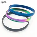 Set of 3 simple 8mm wide smooth titanium steel bangles in blue, rainbow and black - Width 8mm Inner Diameter 60mm / [3 Rings] Mixed Colors