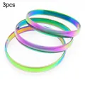 Set of 3 iridescent rainbow stainless steel 8mm wide smooth glossy surface bangles - Width 8mm Inner Diameter 60mm / [3 Rings] Multicolor