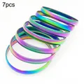 Set of 7 pieces iridescent rainbow stainless steel bangles featuring smooth curved surfaces - Width 8mm Inner Diameter 60mm / [7 Rings] Multicolor