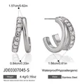 Detailed specs of stainless steel zircon earrings showing dimensions and hypoallergenic features. - Silver Double Ring Paved Zirconia Earrings (JDE0307045-S)
