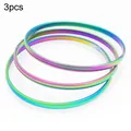 Set of 3 iridescent rainbow titanium steel bangles with 3.6mm width and smooth finish. - Inner Diameter 55mm / 3 Rings / Colorful