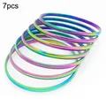 7pcs set of rainbow iridescent 3.6mm titanium steel stackable thin round bangles - Inner Diameter 55mm / 7 Rings / Colorful