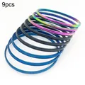 Set of 9 titanium steel bangles in rainbow, black, and blue finishes, 3.6mm wide. - Inner Diameter 55mm / 9 Rings / Mixed Colors (9 Rings)