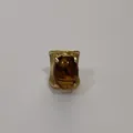 Retro gold-toned lava textured fashion ring featuring a large brown oval gemstone inlay - Brown Gemstone Lava Ring (8281)