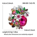 Elegant flower brooch with mixed color rhinestones for women's high-end fashion accessories - Antique Silver-Pink 1545-PK