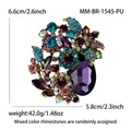 Elegant flower brooch variant featuring purple and blue mixed color rhinestones detail - Antique Gold-Purple 1545-PU