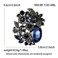 Large vintage blue rhinestone brooch with floral pattern and oval gemstone - Antique Gold-Ink Blue 1545-MBL