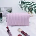 Large capacity pink and white striped seersucker cosmetic bag for travel storage - Pink (Regular Zipper)