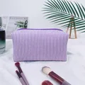Portable purple and white striped seersucker makeup bag for travel cosmetic storage - Purple (Regular Zipper)