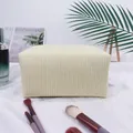 Large capacity yellow and white striped seersucker travel cosmetic storage toiletry bag - Yellow (Regular Zipper)