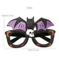 Halloween bat themed novelty glasses with glitter, 15cm width, featuring skull and purple wings. - Bat Skull Decorative Glasses