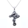 Collier pendentif croix gothique en acier avec tête de mort et serpent - Couleur Acier + Chaîne (60 Cm)