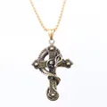 Vintage distressed antique bronze cross necklace with snake and skull pendant detail - Gold + Chain (60cm) B1121