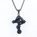 Dark distressed black stainless steel skull and snake cross pendant necklace - Black + Chain B1121