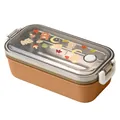Braune 304 Edelstahl Bento-Box für Kinder mit süßem Bärenmuster auf dem Deckel - Einlagiger Bären-Stil (Mit Löffel) / 350ml Neu Braun (Mit Löffel)
